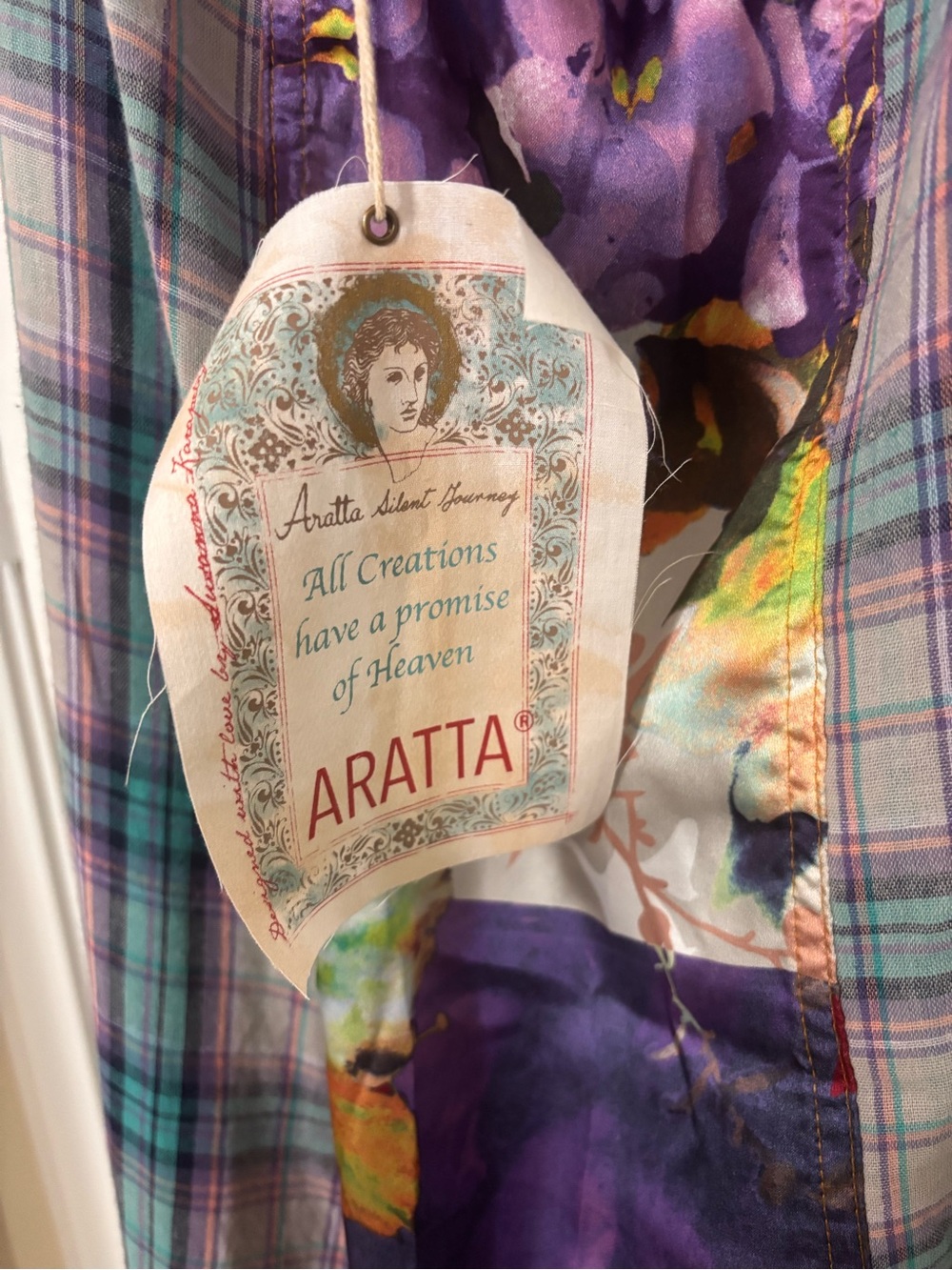 NWT !!!💕Aratta Purple Plaid Maxi with Floral Panel. Side slits and side pockets - Picture 3 of 4